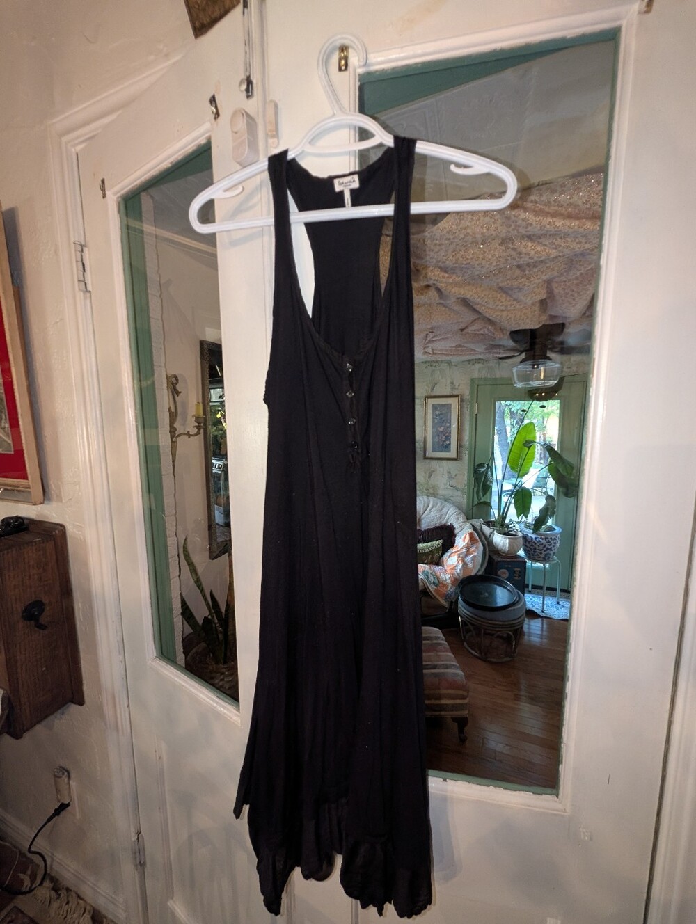 Splendid Black Racerback Maxi Dress Flowy Handkerchief Hem – Medium Made in USA